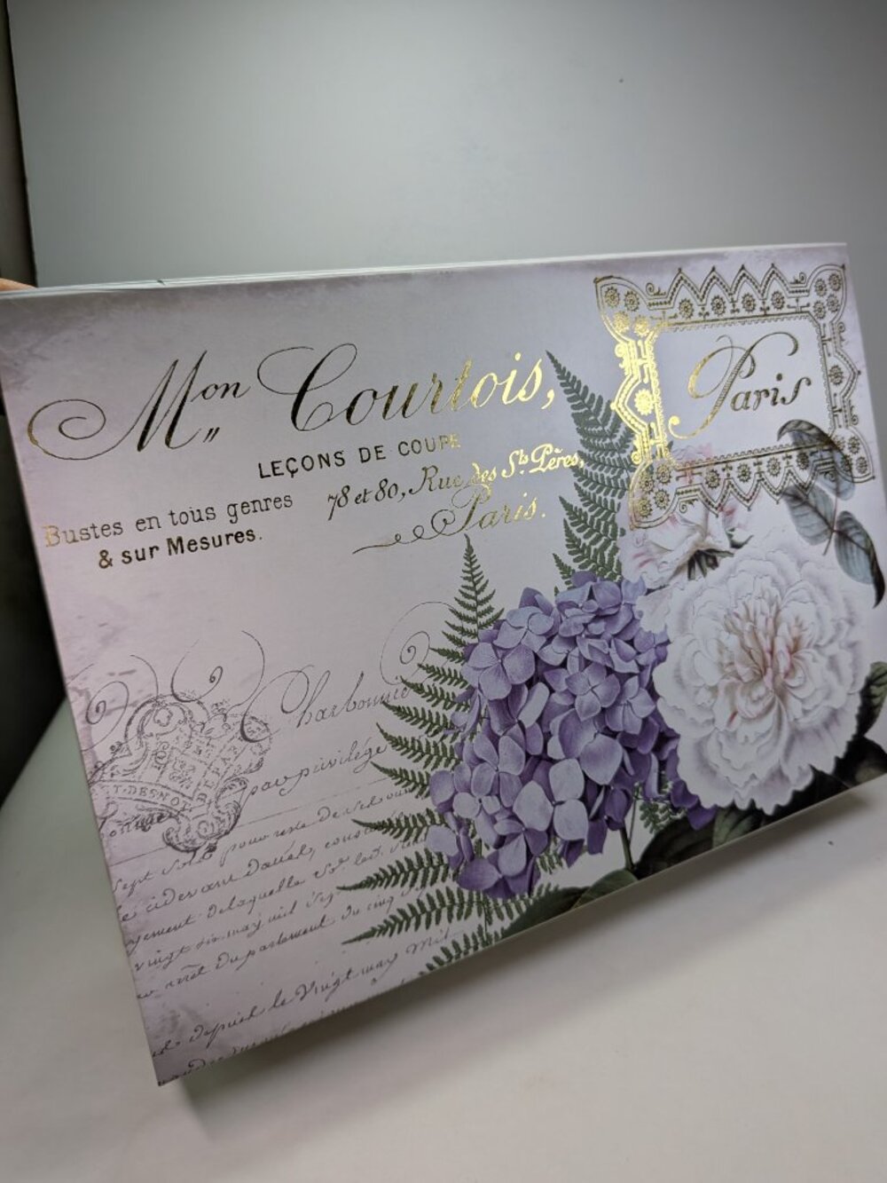 Paris Dressmaker Storage Box Large Hydrangea Peony Gold Metallic Floral Art
